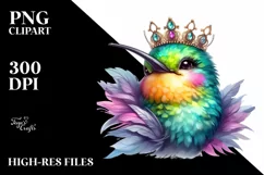 Vibrant Whimsical Hummingbird Portrait Clipart Product Image 3