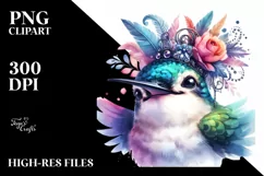 Vibrant Whimsical Hummingbird Portrait Clipart Product Image 1