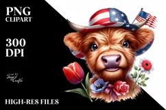 Enthusiastic Highland Cow Portrait with Sun Hat | Clipart Product Image 1