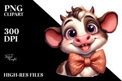 Watercolor Cow with Bow Tie PNG Product Image 2