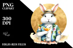 Hipster Bunny Drinking Cocktail PNG Product Image 2