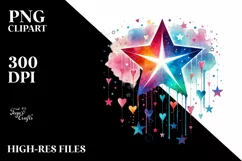 Simple Watercolor Star with Hanging Hearts PNG Product Image 2