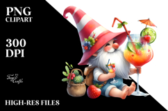 Whimsical Gnome Drinking a Cocktail with Beachwear PNG Product Image 2