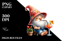 Whimsical Gnome Drinking a Cocktail with Beachwear PNG Product Image 2