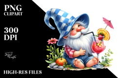 Whimsical Gnome Drinking a Cocktail with Beachwear PNG Product Image 2