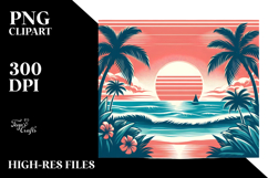Retro Tropical Beach Sunset PNG Product Image 2