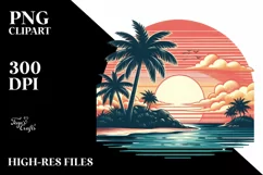 Vintage Tropical Island Sunset Clipart Product Image 3