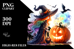 Vibrant Witch with Pumpkin Drawing | Sublimation | Clipart Product Image 2