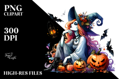 Vibrant Witch with Pumpkin Drawing | Sublimation | Clipart Product Image 2