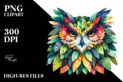 Abstract Vibrant Watercolor Owl PNG Product Image 1