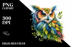 Abstract Vibrant Watercolor Owl PNG Product Image 1