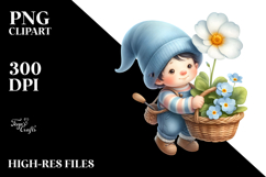 Watercolor Gnome with Large Primrose, PNG Product Image 2