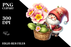 Watercolor Gnome with Large Primrose, PNG Product Image 2