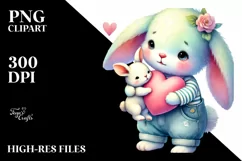 Adorned Pastel Bunny with Big Heart PNG Product Image 2