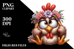 Goofy Chicken with Flower Crown, Playful PNG Product Image 2