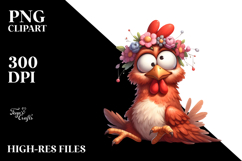Goofy Chicken with Flower Crown, Whimsical Art Product Image 2