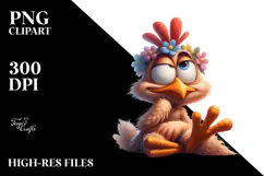 Goofy Chicken with Flower Crown, Whimsical Art Product Image 2