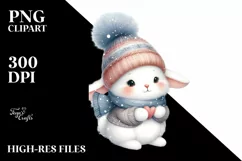 Cute Winter Baby Bunny Sleigh PNG Product Image 1