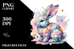 Colorful Bunny Made of Wood on Splashy Background, Product Image 2