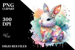 Colorful Bunny Made of Wood on Splashy Background, Product Image 2