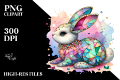 Colorful Bunny Made of Wood on Splashy Background, Product Image 2