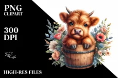 Cute Baby Highland Cow with Big Eyes, Transparent PNG Product Image 3