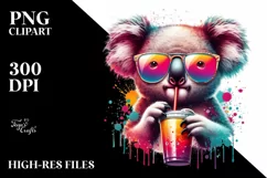 Quirky Koala Sipping Colorful Drink | Sublimation | Clipart Product Image 1