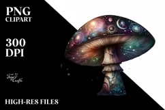 Detailed Mystical Mushroom with Watercolor Splash PNG Product Image 1
