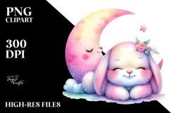 Cute Baby Bunny Sleeping Under Half Moon PNG Product Image 2