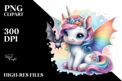 pastel Baby Unicorn Bat PNG Product Image 3