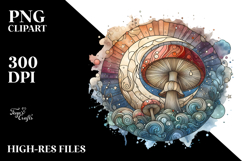 Mystical Celestial Mushroom Watercolor, Transparent PNG Product Image 2