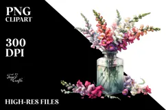 Abstract Watercolor Bottle Filled with Snapdragon | Clipart Product Image 2