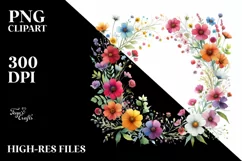 Colorful Frame Watercolor Wild Flowers | Clipart Product Image 3