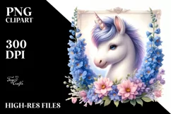 Cute Baby Unicorn with Delphinium Frame | Sublimation | Product Image 1