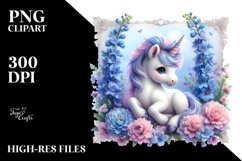 Cute Baby Unicorn with Delphinium Frame | Sublimation | Product Image 3
