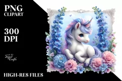 Cute Baby Unicorn with Delphinium Frame | Sublimation | Product Image 3
