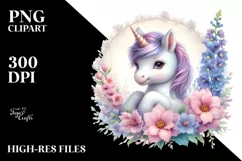 Cute Baby Unicorn with Delphinium Frame | Sublimation | Product Image 3