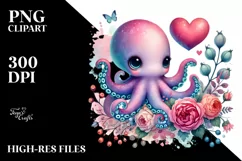 Adorned Octopus with Heart, Pastel PNG Product Image 2