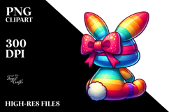 Colorful Bunny Sitting with Bow PNG Product Image 2