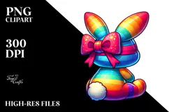 Colorful Bunny Sitting with Bow PNG Product Image 2