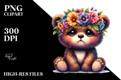 Contempt Baby Bear with Floral Wreath PNG Product Image 2