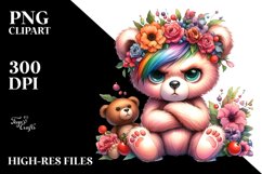 Contempt Baby Bear with Floral Wreath PNG Product Image 1