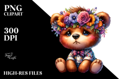 Contempt Baby Bear with Floral Wreath PNG Product Image 2
