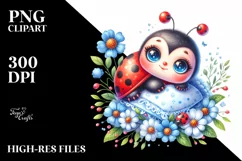 Colorful Cute Baby Ladybug with Blue Flowers | Sublimation | Product Image 1