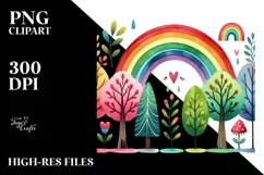 Cute Rainbow Trees Watercolor PNG Product Image 2