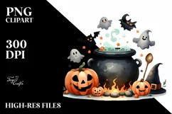 Simple Funny Haloween Clipart with Cauldron PNG Product Image 1