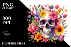 Colorful Skull with Spring Flowers, Transparent PNG Product Image 2