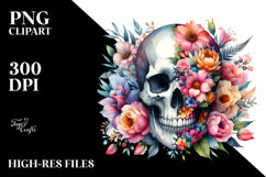 Colorful Skull with Spring Flowers, Transparent PNG Product Image 2