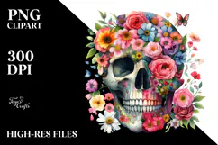 Colorful Skull with Spring Flowers, Transparent PNG Product Image 2