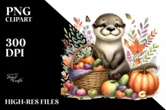 Colorful Baby Otter Holding Vegetable Basket | Sublimation | Product Image 1